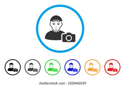 User Photo rounded icon. Style is a flat user photo grey symbol inside light blue circle with black, gray, green, blue, red, orange variants. Cheerful user photo vector icon.