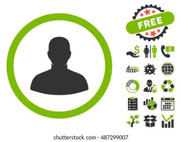 User pictograph with free bonus pictograph collection. Vector illustration style is flat iconic bicolor symbols, eco green and gray colors, white background.