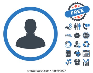 User pictograph with free bonus icon set. Vector illustration style is flat iconic bicolor symbols, smooth blue colors, white background.