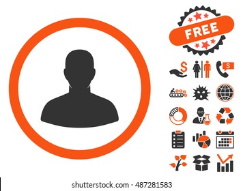 User pictograph with free bonus pictogram. Vector illustration style is flat iconic bicolor symbols, orange and gray colors, white background.