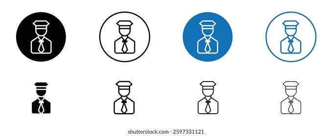 User pilot icon set in black and blue colors on white background