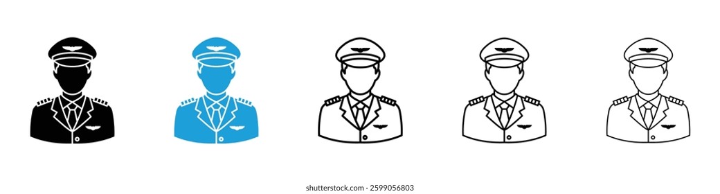 User pilot icons vector illustrations in black and blue colors for web and ui designs