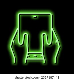 usuario reproduciendo en pantalla de smartphone flexible neon light sign vector. reproducción de usuario en una ilustración de pantalla flexible para smartphone