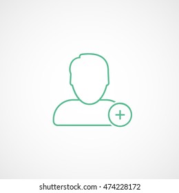 User Plus Add Green Line Icon On White Background