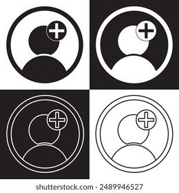 Usuario con icono de signo más. Agregar ilustración de icono de usuario. Icono de Vector. Añadir amigo en el icono de las redes sociales. Ilustración vectorial. EPS 10