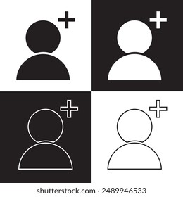 Usuario con icono de signo más. Agregar ilustración de icono de usuario. Icono de Vector. Añadir amigo en el icono de las redes sociales. Ilustración vectorial. EPS 10