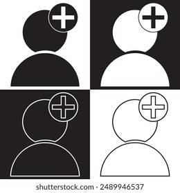 User with plus icon. Add user icon illustration. Vector icon. Add friend on social media icon. Vector illustration. EPS 10
