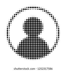 User portrait halftone dotted icon. Halftone pattern contains round points. Vector illustration of user portrait icon on a white background.