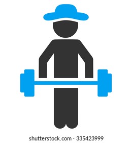 User Power Lifting vector icon. Style is bicolor flat symbol, blue and gray colors, rounded angles, white background.