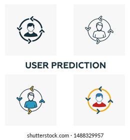 User Prediction Icon Set. Four Elements In Diferent Styles From Big Data Icons Collection. Creative User Prediction Icons Filled, Outline, Colored And Flat Symbols.