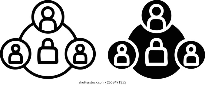 Conjunto de iconos de privacidad del usuario: símbolo de seguridad de Personas en blanco y negro para protección de datos y seguridad de la red