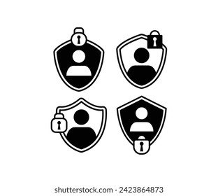 user privacy personal human with shield icon vector design illustration collections black white colors on white background