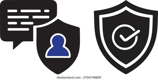 Iconos Del Escudo De Privacidad Del Usuario Con Burbuja De Mensajería Y Marca De Verificación
