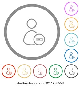 User processing outline flat color icons in round outlines on white background