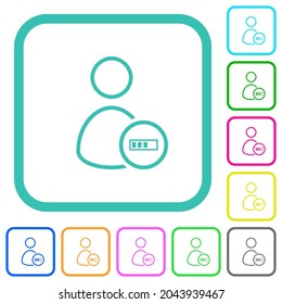 User processing outline vivid colored flat icons in curved borders on white background