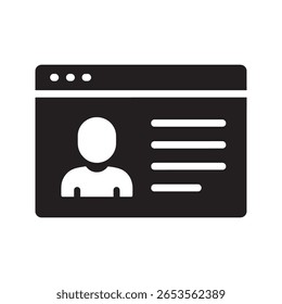 Ícone da conta de perfil do usuário na janela do navegador para gerenciamento de dados pessoais e informações do cliente painel de identidade on-line para página de mídia social vetor ícone de glifo sólido