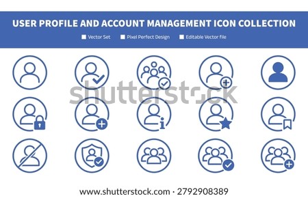 User Profile and Account Management Icon Collection with Authentication Team Access and Membership Symbols for Interface Design Projects