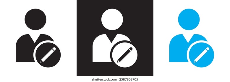 User profile account with pencil edit sign icon.  isolated on white and black background. Vector illustration. EPS 10