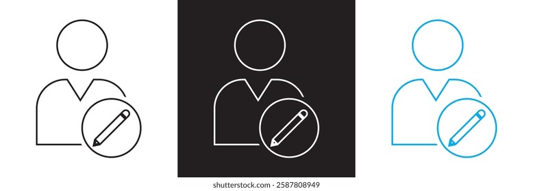 User profile account with pencil edit sign icon.  isolated on white and black background. Vector illustration. EPS 10