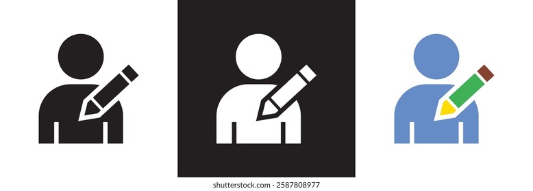 User profile account with pencil edit sign icon.  isolated on white and black background. Vector illustration. EPS 10