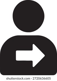 Perfil de usuario con icono de flecha que simboliza la acción del usuario, la dirección, la navegación, el movimiento del perfil y el control de la interfaz.