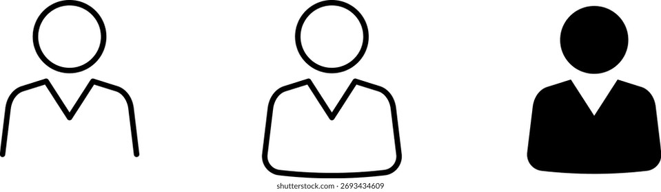 User profile avatar icon set, profile symbol in solid and outline styles, different flat person icon vector. People group icon set