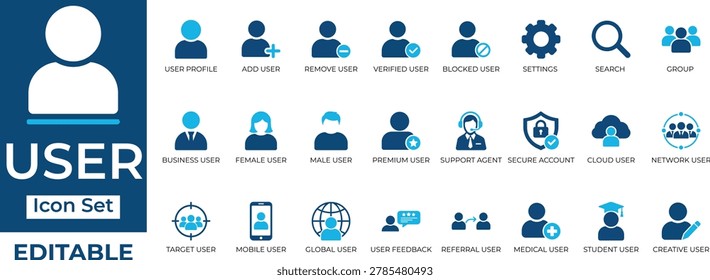 User profile and avatar icon set. Business team, network, and human symbols for UI UX, web, and app design. Vector.