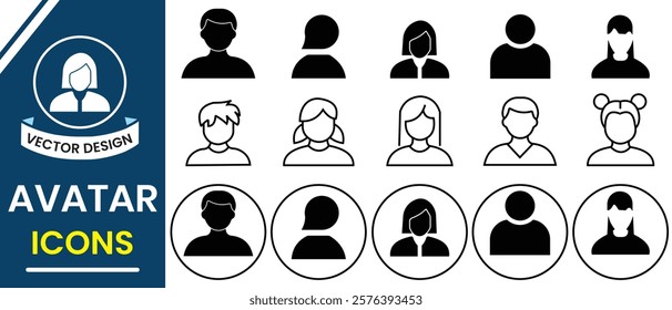 User profile, Avatar icon, vector icon set. People icon, Male and Female Avatars silhouette set. Human avatar, Profile user Vector illustration. Illustration of person.