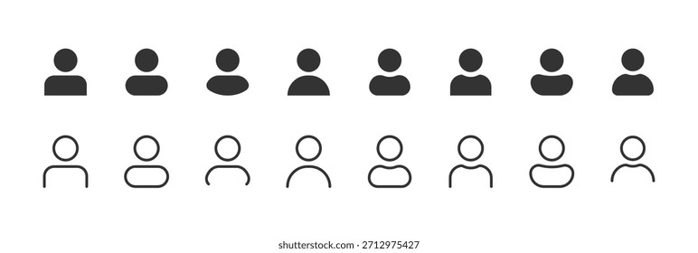 Conjunto de iconos de avatar de perfil de usuario. Avatar de usuario de línea y glifo. Siluetas personalizadas que incluyen la Colección de símbolos de figuras masculinas, femeninas y de Profesional. Ideal para redes sociales y redes. Vector