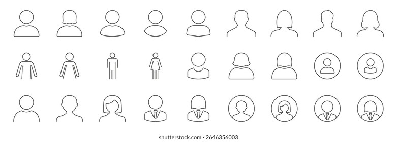 User Profile Avatar Line Icon Set. Diverse User And Identification Outline Symbol Collection. Male, Female, And Gender Neutral Icon. Editable Stroke. Isolated Vector Illustration.