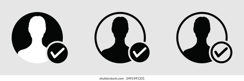 User profile with check mark vector signs. Verified account vector illustrations