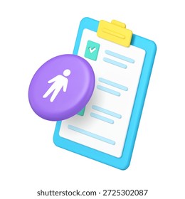 Perfil de usuario e ícono de lista de comprobación para el diseño de Web y App. Conceptos de Cuenta, Inicio de sesión, lista de tareas pendientes, productividad y organización. Icono 3d moderno Ilustración vectorial realista.