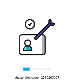 user profile with a checkmark and an arrow, symbolizing verification or approval illustration icon