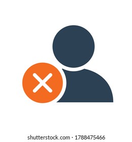 Perfil de usuario con icono de línea de marca de verificación cruzada. Símbolo rechazado por empleado