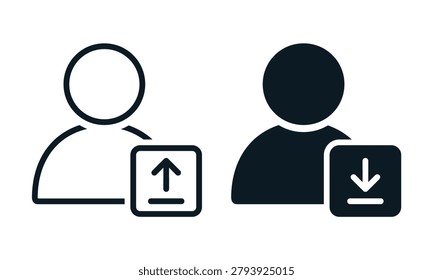 User Profile Download Icon with Avatar and Upload Symbol. Account Data Backup. Vector Illustration