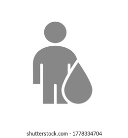 Benutzerprofil mit grauem Dropdown-Symbol. Blutspende, Waschsymbol