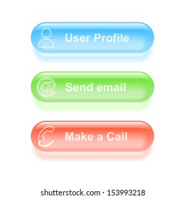 User profile glassy buttons. Vector illustration.