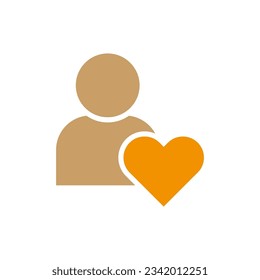 User profile with heart icon. Charity, donation, feedback symbol. Vector illustration. Eps 10.