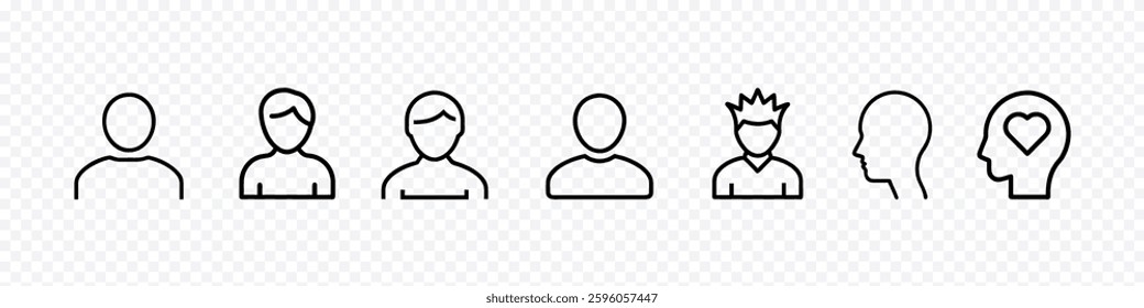 User Profile and Human Head Icon Set – Outline People and Mental Health Symbols