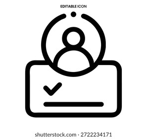 Icono de perfil de usuario con una marca de verificación que indica la verificación exitosa o la finalización del formulario.