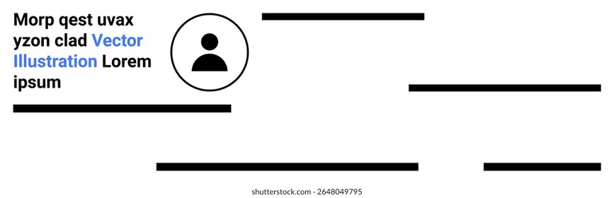 User profile icon encircled, placeholder text, horizontal lines for layout structure. Ideal for websites, profiles, resumes, apps, UIUX designs, presentations, and visual mockups. Landing page