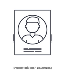 Icono de perfil de usuario, ilustración lineal aislada, vector de línea delgada, signo de diseño web, símbolo de concepto de contorno con trazo editable sobre fondo blanco.