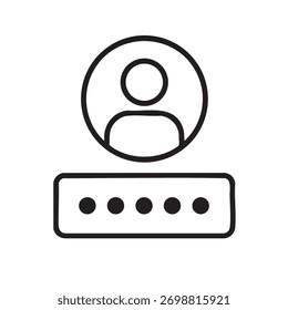 User profile icon with a password field, simple black and white design.