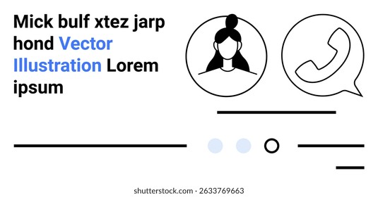 User profile icon, phone symbol, and text elements in a minimalist design. Ideal for business, communication, contact pages, info, modern design, digital marketing, and user interface. Landing page