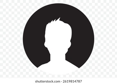 User profile icon. Profile picture, portrait symbol. User member, People icon in flat style. Circle button with avatar photo silhouette illustration on transparent background PNG. 