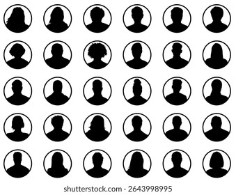 Ícone de perfil de usuário definido. perfil ícone de avatar vetor, Perfil de conta de usuário círculo preto em estilo plano , perfil de mídia social ícone de foto símbolo