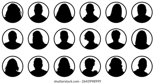 User profile icon set. profile avatar icon vector, User account profile black circle in flat style , social media profile photo icon symbol