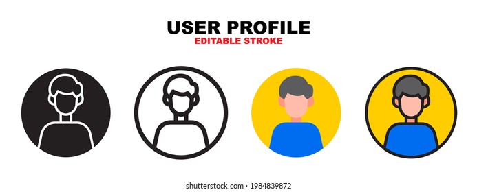 User Profile icon set with different styles. Colored vector icons designed in filled, outline, flat, glyph and line colored. Editable stroke. Can be used for web, mobile, ui and more.