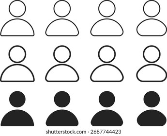 ícone de perfil de usuário definido. Coleção de ícones de perfil de estilo diferente. Símbolo de avatar. Sinal de conta de usuário