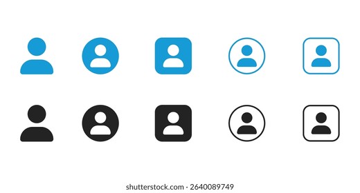 user profile icon set flat line outline blue black vector